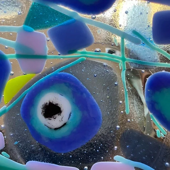 Island Memories Design Glass”Fused Art Glass Handmade 7”x3”Bowl Clear - Picture 9 of 10